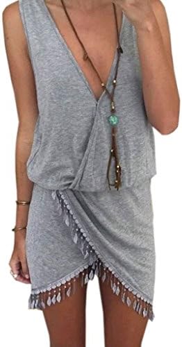 Englady Women's Sleeveless Asymmetrical Hem Sundress Party Dress X-large Grey