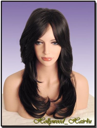 Hollywood_hair4u - Long Curly #2 Black Brown Wig Kanekalon Heat Resistant Synthetic Fiber with Packed Roots Top *NEW*