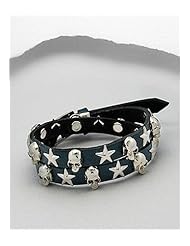 Forest Green Skull Leather Bracelet In White Base