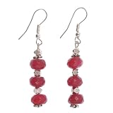 EXP Handmade Red Carnelian Dangle Earrings With Faceted Silver Beads