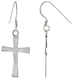 Sterling Silver Cross Hook Earrings, 13/16" (21mm) tall
