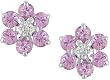 14k White Gold Pink Sapphire Flower Earrings w/ Diamond Accent