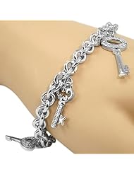 0.15 Ct Sterling Silver Genuine Diamond Tennis Bracelet With Cute Key Charms 7 "