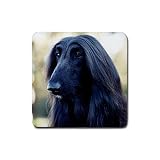 Afghan Hound Black Rubber Square Coaster (4 pack)