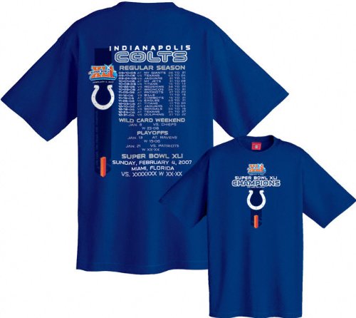 Buy Indianapolis Colts Super Bowl XLI Champions Schedule T-Shirt by Lee Sport