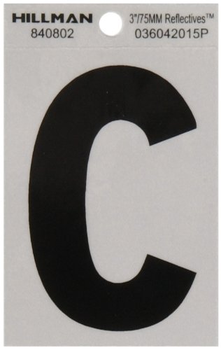 The Hillman Group 840802 3-Inch Letter C Reflective Square-Cut Mylar, Black on Silver