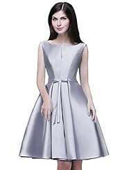 A-line V-neck Fit-and-Flare Satin Bateau Neck Lace-Up Cocktail Evening Dress/Bridesmaid Dress/Party Dress/Wedding Dress 