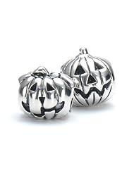 Bella Fascini (Set of 2) Halloween Pumpkin Jack-O-Lantern Set Solid 925 Sterling Silver European Charm Bead- Compatible Brand Bracelets : Authentic Pandora, Chamilia, Moress, Troll, Ohm, Zable, Biagi, Kays Charmed Memories, Kohls, Persona & more!