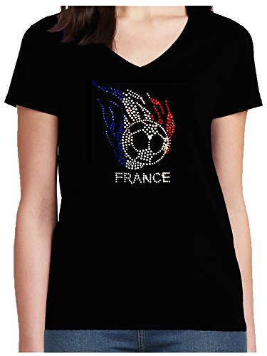 Premium Shirt Damen Fussball Frankreich mit Strass France statt Trikot , T-Shirt, Grösse M, schwarz