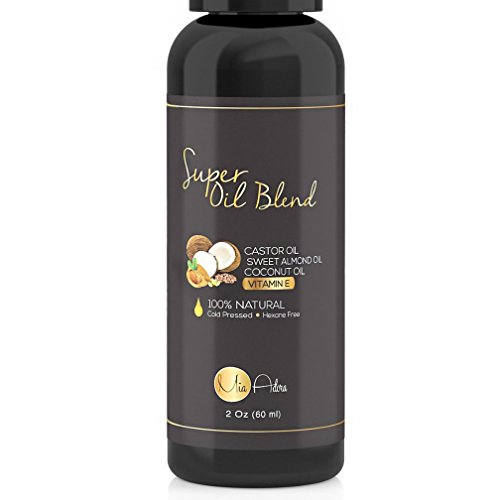 PURE Castor Oil with Sweet Almond Oil, Coconut Oil and Vitamin E Oil - Best Hair Growth, Regrowth, & Conditioning Oil Blend for Eyelashes & Eyebrows. 100% Natural - NO Parabens, Fillers or Toxins