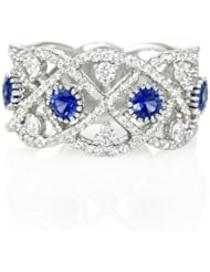 Diamond and Blue Sapphire Antique Style 18k White Gold Ring