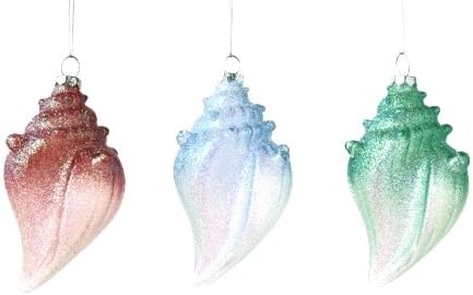 Beachy Conch Shells With Glitter Christmas Holiday Ornaments Set of 3