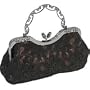 Lace, Satin and Beaded with Metal Rhinestone Frame - Evening Bag Denise (Brown)