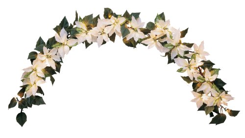 GKI Bethlehem Lighting 6-Foot 35-Light Weatherproof Lighted Poinsettia Garland, White