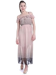 Elasticized   Waistline Polka Dot Print  Maxi Dress  With Ruffles