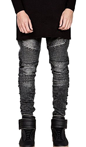 Krralinlin Men Slim Fit Casual Skinny Distressed Denim Biker Jeans Hiphop Pants
