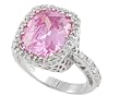 Sterling Silver Rectangular Cut CZ Ring with Filigree Accents