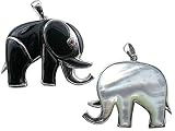 Onyx Royal Elephant Pendant with Ruby Eye and Mother of Pearl Backing, 925 Sterling Silver