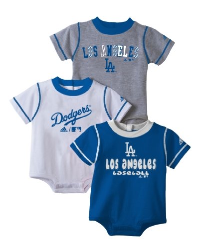 MLB Unisex Infant/Toddler Los Angeles Dodgers 3-Piece Body Suit Set, White/Ash, Large/ 24 Mos
