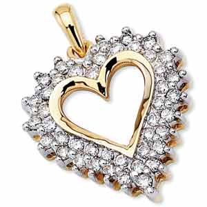 14K Yellow Gold Two Row Diamond Heart Pendant
