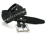 Black Oil-Tanned Snap-on Genuine Leather Belt with Metal Chain