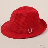 Buckle Corduroy Fedora Hat-Red