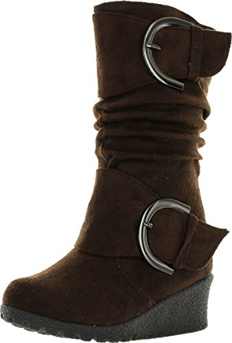 Lucky Top Girls Suede Wedge Heel Boots with Buckle Accent Pure 2K