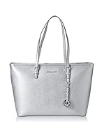 Michael Kors Bolso shopping Jet Set Travel Medium Metallic Saffiano Tote (Plata)