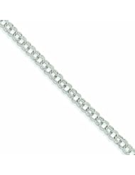 14K White Gold Double Link Charm Bracelet 7 Inches