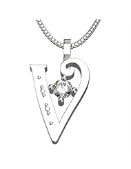 Sterling Silver Letter V - April Cubic Zirconia Birthstone 18 Inch Necklace