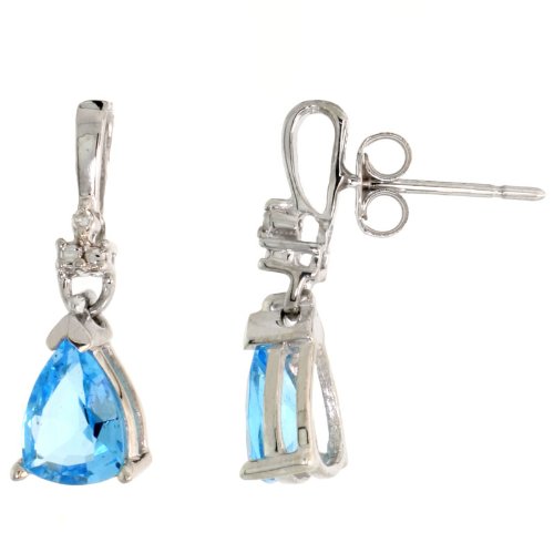 image Customer reviews  10k White Gold Pear-shaped Dangle Earrings, w/ Brilliant Cut Diamonds & Pear Cut (7x5mm) Blue Topaz Stones, 3/4 in. (19mm) tall