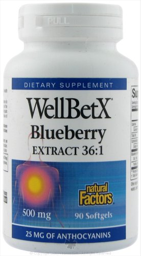 Natural Factors Wellbetx Blueberry Extract 500mg Softgels, 90-Count