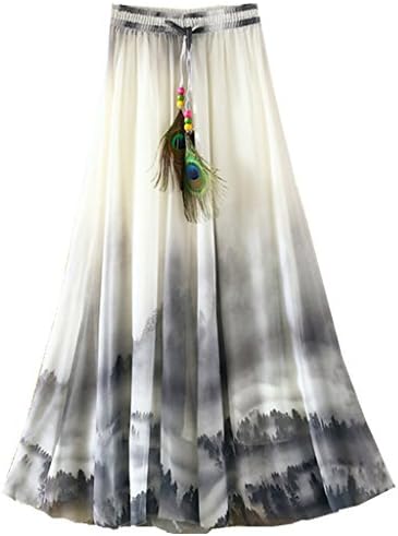 Linrry Womens Blending Chiffon Retro Long Maxi Skirt Vintage Dress green