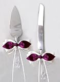 Burgundy Satin Bow Ivory Ribbon Cake Knife and Server Set for Wedding or Ceremony