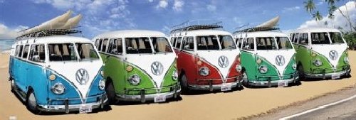 1art1 53023 Autos - VW Bus, Bulli, Strand T&uuml;r-Poster 158 x 53 cm