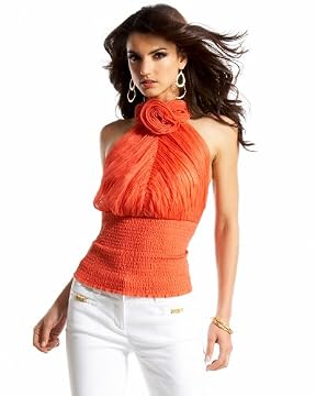 bebe.com : Rosette Gather Silk Halter Top from bebe.com