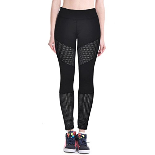 Lookatool Women High Waist Fitness Yoga Sport Pants Nine Points Leggings (S, Black)