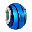 Pandora Style Charm Bead (Z392) - Glass (14mm x 10mm) (fits Troll too) ~ Metallic Blue with Black Stripes