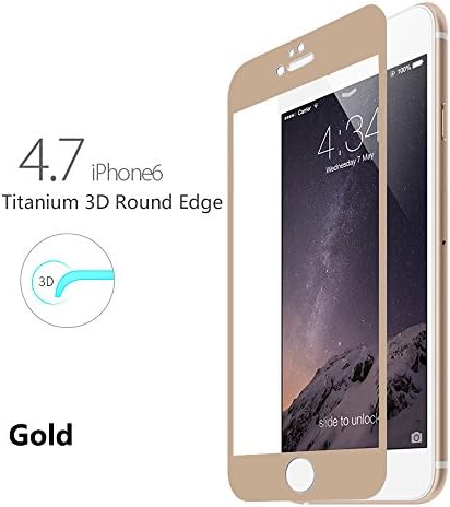 3D Curved Surface Full Coverage Edge to Edge Protection HD Clear Film Curve Titanium Alloy 9H Tempered Glass Screen Protector for Apple iPhone 6 Plus 1 SET(4.7 Gold)