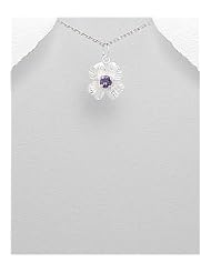 Flower CZ Pendant Necklace In 92.5 Sterling Silver