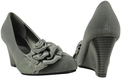 Womens Faux Suede Slip On Wedges Pumps w/ Flower Rosettes Gray, 5.5