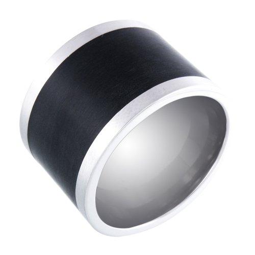 Mens Stainless Steel with Black Lacquer Ring, Size 12