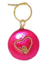 Rafia 14K Gold Filled Hot Pink Button with Wire Wrapped Heart Charm Pendant
