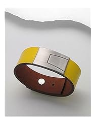 Yellow Leather Bracelet In White Base