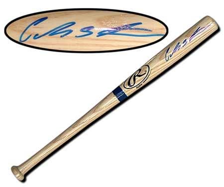 Carlos Santana Autographed Baseball Bat - Blonde Mini (#'d to 10) - Autographed MLB Bats