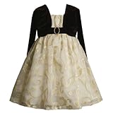Bonnie Jean TODDLERS 2T-4T 2-Piece GOLD IVORY BROWN GLITTER SCROLL ORGANZA OVERLAY Special Occasion Flower Girl Holiday Party Dress