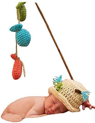 Liange Newborn Baby Photography Prop Crochet Knitted Handmade Fisherman Hat And Fish Lot