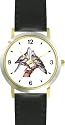 Lovebirds or Love Birds - Love & Friendship Theme - WATCHBUDDY&reg; DELUXE TWO-TONE THEME WATCH - Arabic Numbers - Black Leather Strap-Women's Size-Small