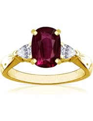 14K Yellow Gold Cushion Cut Ruby Three Stone Ring (GIA Certificate)