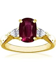 18K Yellow Gold Cushion Cut Ruby Three Stone Ring (GIA Certificate)